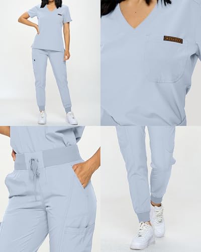 Image of Monarch Uniforms Slim Fit Stretchy Scrubs Women's Jogger Scrub Set Slim Jogger Scrubs with Tuck-In Top for Women