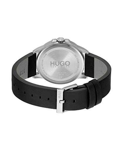 Hugo #First Men's Quartz Stainless Steel And Leather Strap Casual Watch, Color: Black (Model: 1530188) #TOP2