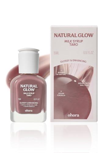 Image of ohora Natural Glow Milk Syrup Nail Strengthener (Taro) - Tinted Nail Hardener for Brittle, Damaged Nails, Quick-Dry Glossy Finish, Nail Repair & Growth, 15 mL