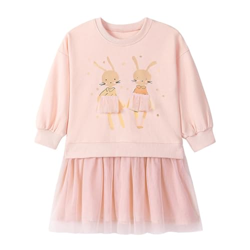 DAWILS Vestito Ragazza Inverno Tutu Festa Cerimonia Casuale Tulle Chiffon Abito per Bambina Natale Halloween Compleanno Felpa Coniglio Rosa Abiti in Pizzo Manica Lunga Bambine 3 Anni