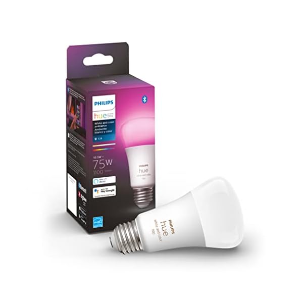 Philips Hue Smart 75W A19 LED Bulb – White and Color Ambiance Color-Changing Light – 1 Pack – 1100LM – E26 – Indoor – Control with Hue App – Works with Alexa, Google Assistant and Apple Homekit