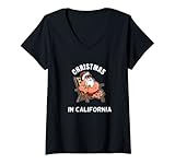 Femme Noël en Californie T-Shirt avec Col en V