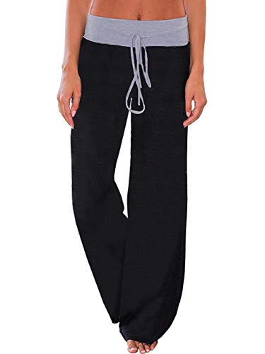 Image of iChunhua Women's Comfy Stretch Floral Print Drawstring Palazzo Wide Leg Lounge Pant
