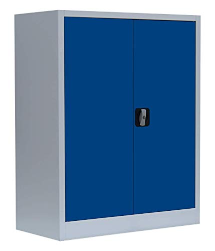 Preisvergleich Produktbild Flügeltürenschrank Schrank Stahl Stahlblech Lagerschrank Aktenschrank 2 Fachböden 530311 Lichtgrau / Enzianblau 1000 x 800 x 380 mm kompl. montiert und verschweißt