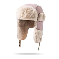 NLAND Winter Fliegermütze mit Ohrklappen Russische Mütze für Herren und Damen Winddichte Kunstfellmütze Zum Skifahren,Rosa Einheitsgröße