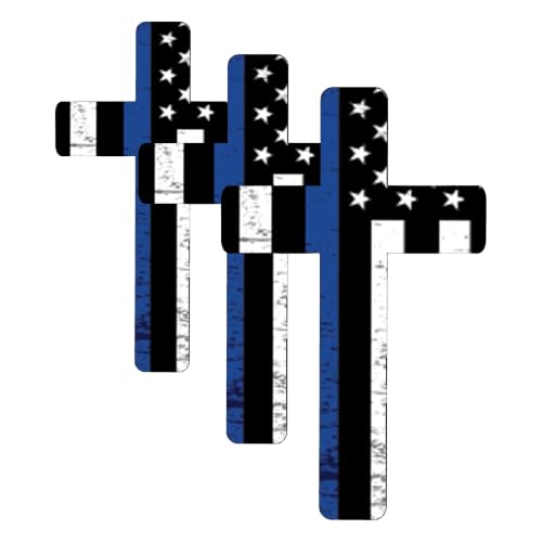 Image of Thin Blue Line Flag Cross Sticker Vinyl Decal for Car Truck Window Bumper Sticker Support of Police and Law Enforcement Officers (5 Inch) (Pack of 3)