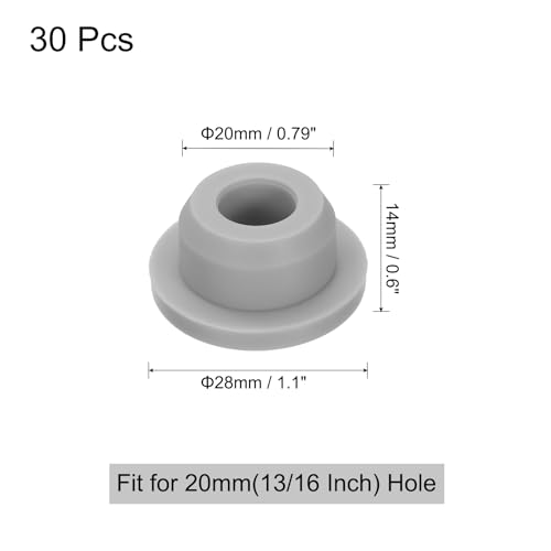 Image of uxcell 30 Pcs Hole Plugs, Heat Resistant Silicone Flush Type Fastener Hole Cover Plug for 20mm(13 /16 Inch) Hole, Round Snap Locking Tubing Plug Hole for Furniture Cabinet, Grey