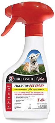 Direct Protect Plus Flea & Tick Pet Spray, for Dogs & Cats 8 weeks & Older, Waterproof & Fast Acting, 16 oz, White bottle, opaque spray