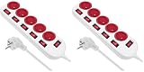 Maclean MCE204 R/W 5-Fach Steckdosenleiste Typ-E 1,5m mit Schalter Mehrfachsteckdose Mehrfach Steckdosen Leiste Kinderschutz FR Stecker Max. 10A (Weiß/Rot) (Packung mit 2)