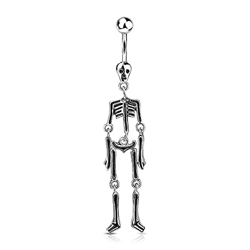 14GA Stainless Steel Skeleton Dangling Belly Ring (Black)
