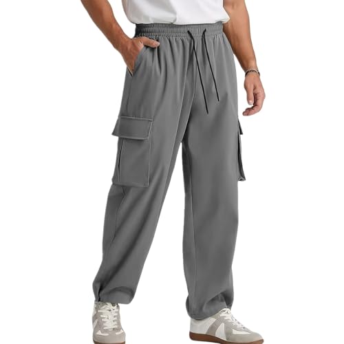 Men's Lightweight Work Hiking Pant Casual Elastic Waist Jogger Cargo Pants Multi-Pocket Plus Size Loose Trousers