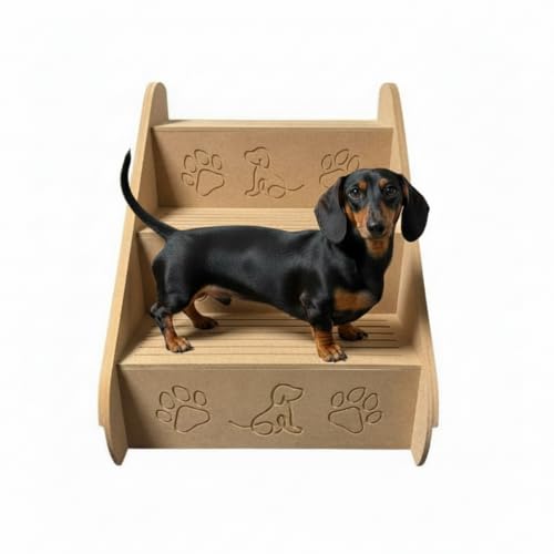 3 Step MDF Foldable Dog Stairs for Bed, Couch Furniture, 42.5cm Tall, 40cm Wide, 47cm Deep, Pet Steps with Paw Print Design - Image 5