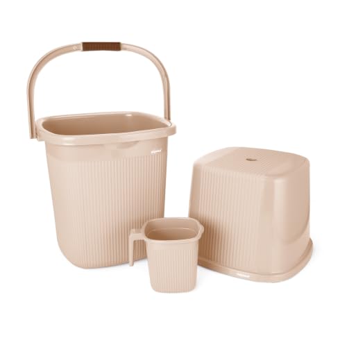 Image of Nayasa Rimmy 20, 3 Pcs Bathroom Set (18 L Bucket + 1 L Mug + Stool), Beige