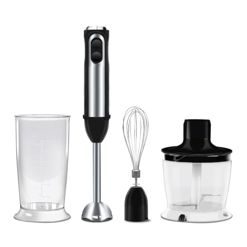 Image of Wipro Elato FMB 204 Hand Blender with Chopper and Whisk|Powerful 200 Watt Copper Motor With Rust Free Steel Arm|3 in1 Multi-functional Mode|Four In One Blade-Churn, Whip,& Blend|Black|2- Year Warranty