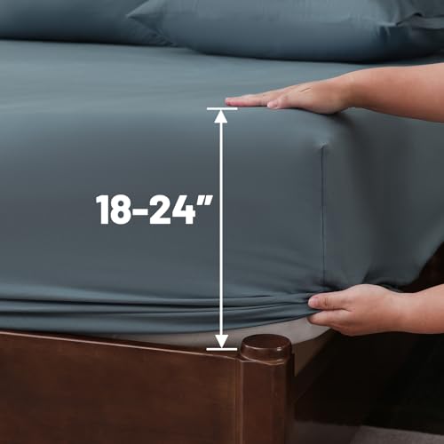 Image of Extra Deep Pocket King Sheets 18-24 Inch 100% Egyptian Cotton 1000 Thread Count Sateen Weave Soft Breathable 4 Pieces(King,Lake Blue)