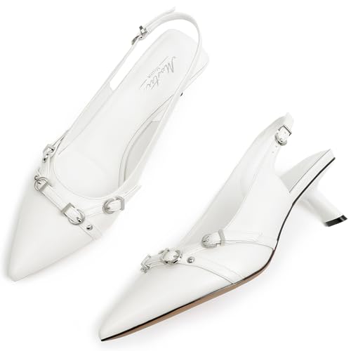 Image of Mostrin Kitten Heels for Women Pointed Toe Pumps Patent Leather Low Heel Slingback Heels with Buckle Dress Shoes for Dating Party Working