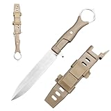 Verkto Outdoor Messer Survival mit Scheide, Nylonfaser Griff und 8Cr13Mov Stahl Klinge, Feststehendes Messer mit Full-Tang Design,Geschenk für Männer (Wüstenfarbener Griff, Edelstahlklinge)