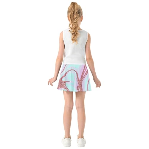 Blue Pink Girls Skorts Athletic Shorts Tennis Skirts Kids School Skirt Marble Pastel 4t4