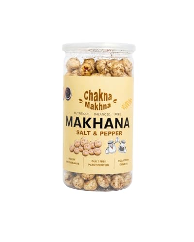CHAKNA MAKHNA Roasted and Flavoured Makhana | Salt & Paper Roasted Makhana | Puffed Snacks | Healthy Snack | Cholesterol Free | Gluten Free | Rich In Protein & Fiber - 80g Jar Pack of 1