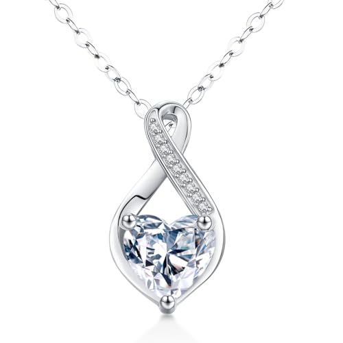 Sebina Moissanite Infinity Necklace Heart Pendant for Women,925 Sterling Silver...