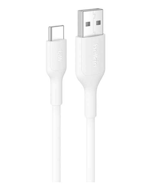 Belkin USB-A to USB-C Cable 0.15M, 15W, Braided, Fast Charging, White