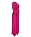 Sexyshine Women's Deep V Neck Long Sleeve Wrapped Maxi Dress High Waist Pleated Belted Party Cocktail Long Dress(25364RO,L) Rose