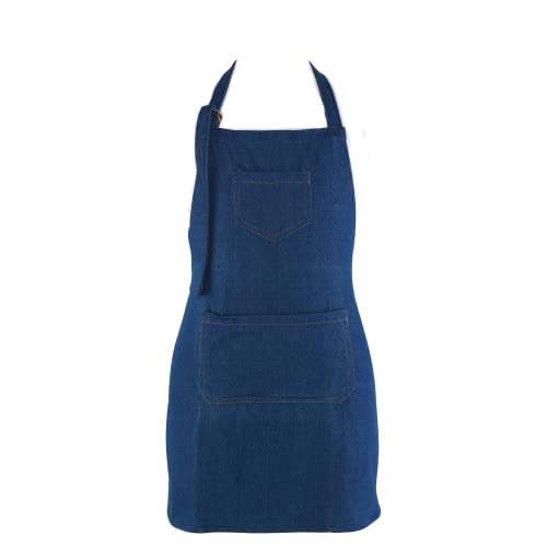 NEOVIVA Küchenschürze aus Baumwolle für Damen und Kinder mit Taschen, doppellagige Latzschürzen zum Kochen, Backen, Grillen und Gartenarbeit (Solid Indigo Blue) Cover