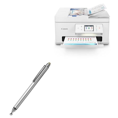 BoxWave Stylus Pen Compatible with Canon PIXMA TR7820 Printer Display - DualTip Capacitive Stylus, Fiber Tip Disc Tip Capacitive Stylus Pen - Metallic Silver