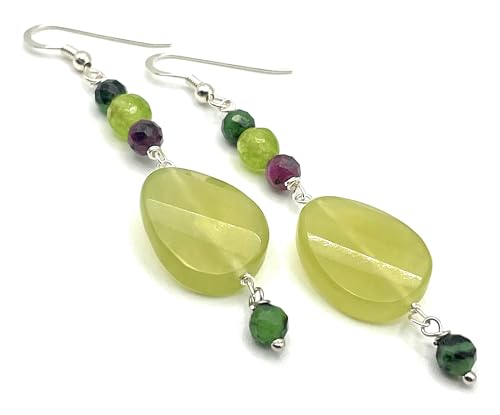 Boucles d'oreilles jade vert argent 925 anti-allergie rubis zoïsite