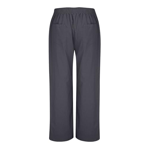 Generic Women's Cotton Linen Pants,Summer Wide Leg Casual Elastic Drawstring High Waist Palazzo Pants with Pockets4