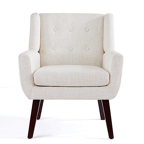 Image of Modern Home & Living Room Lounge Chair Furniture |Upholstered in Linen| Internal Structure Made in Solid Wood | Teak Wood Legs |- (151851229)