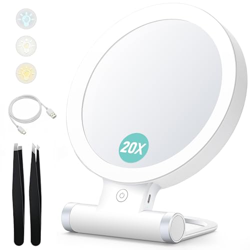 Schminkspiegel mit Beleuchtung, 20X/1X Doppelseitige Tischspiegel,3...
