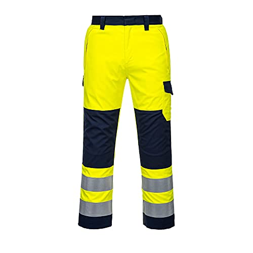 Portwest Hi-Vis Modaflame Trouser, Trouser Length: Regular, Color: Yellow/Navy, Size: S, MV46YNRS