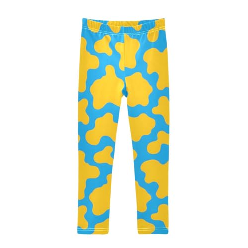 Yellow Blue Cow Spot Girls Leggings Soft Stretch Workout Yoga Dance Pants for Kids Casual Tights