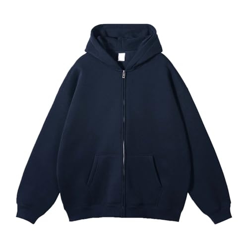 Mens Zip Up Hooded Sweatshirt Long Sleeve Casual Full-Zip Drawstring Solid Color Sweatshirt with Kanga Pockets2