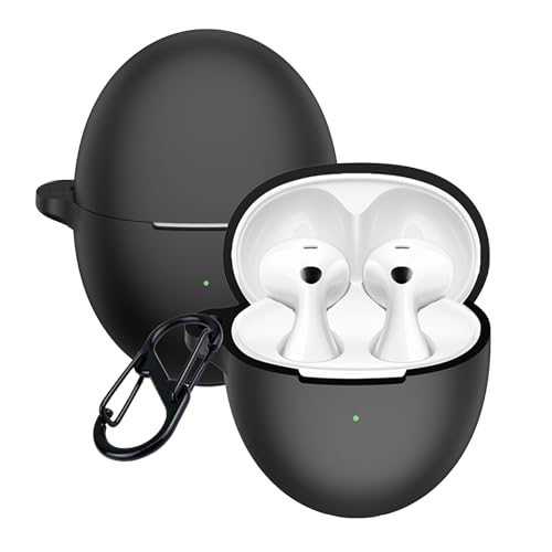 Rojeuinn Cover per Huawei FreeBuds 6 custodie,Protettiva in Silicone con Moschettone,Ultra Sottile Antiurto Anti-Graffio Flessibile Case - Nero
