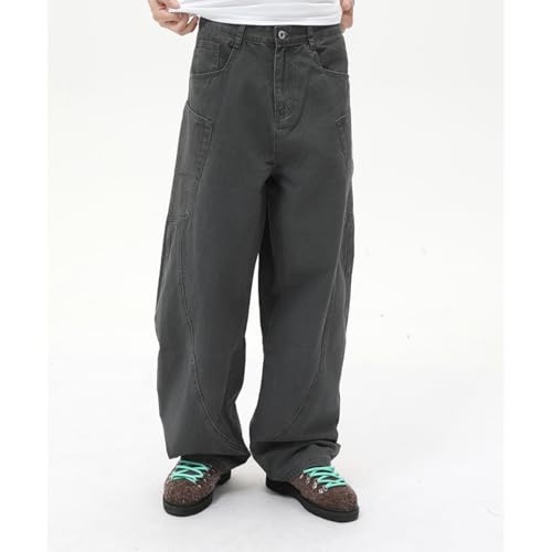 Barrel Jeans Men Baggy High Waist Wide Leg Skater Denim Pants Streetwear Barrel Leg Bottoms Loose Relaxed Fit with Pockets2