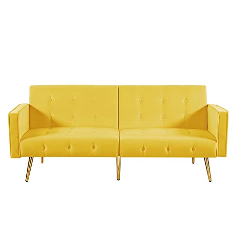 76" Convertible Velvet Futon Couch Sofa Bed, Modern Folding Recliner Sleeper Sofa Loveseat With Armrest For Small Space Living Room Office Apartment (Yellow) #TOP2