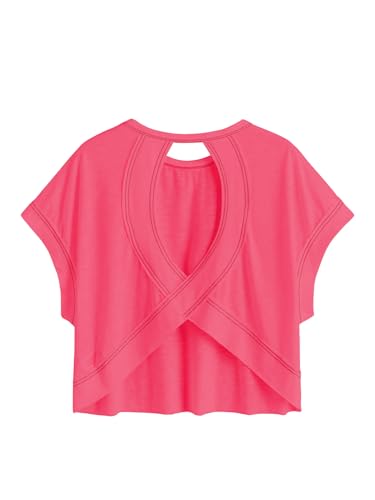 Image of SOLY HUX Women Open Back Tops Workout Backless Tee Casual Athletic Shirts Short Sleeve Oversized Gym T Shirt