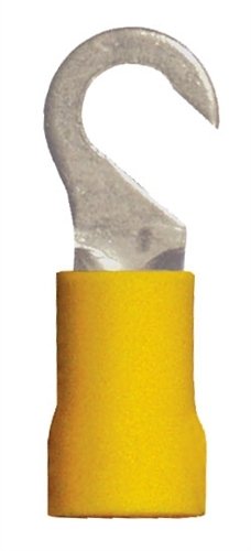160439-025 PVC Solderless Hook Terminal, 12-10 Wire Gauge, #8 Hook Size, Tin Plated Annealed Copper, Serrated Barrel, Copper, Yellow (Pack of 25)