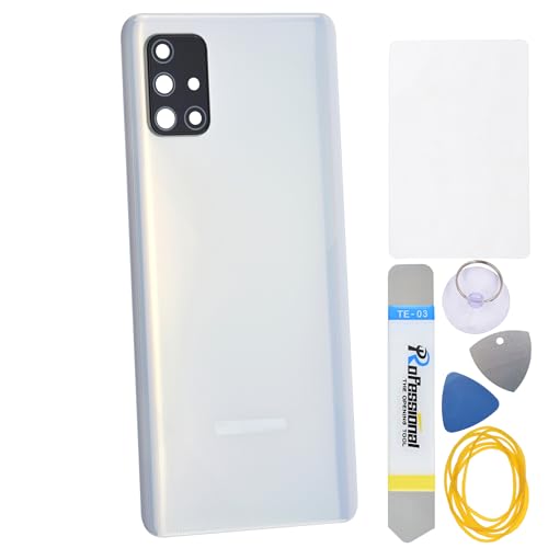 Prism Cube White Plastic Back Cover Replacement for Samsung Galaxy A71 SM-A715F with Rear Camera's Frame and Glass Pre Cut Adhesive and Tool Kit