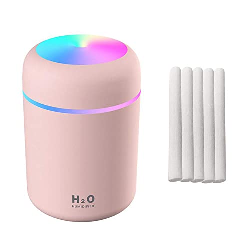 Humidificador de vapor frío de 300 ml, USB mini humidificador de aire con 7 colores de luz, dos modos de pulverización, apagado automático sin agua para recámara bebé Plantas Coche Yoga Oficina Cover
