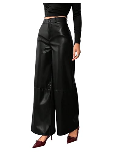Floerns Women's High Waisted Leather Pants Straight Leg Dressy Casual Trousers Black...