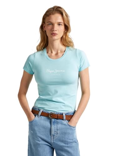 Pepe Jeans New Virginia Ss N, T-shirt Donna, Blu (Aqua Blue),XXS