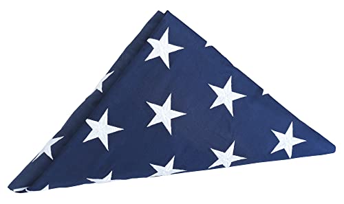 Memorial Flag 5x9.5 ft 100% Cotton Made American US Burial Flag for Veteran Military with Embroidered Stars Sewn Stripes 4 Rows of Lock Stitching Brass Grommets Heavy Duty USA Burial Casket