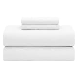 Feather & Stitch Softest 100% Cotton Sheets, 300 Thread Count Percale Weave Bedding, 16' Deep Pocket, Cooling Sheets, Breathable Bed Set, Hotel Premium Quality (Queen, White)