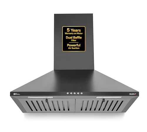 Image of Sujata Jade Chimney for Kitchen 60cm | 5 Years on Motor & 2 Years Comprehensive Warranty | 1000 m /hr High Air Suction, Wall Mount Dual Baffle Filter Kitchen Chimney, Push Control, LED Lights - Black