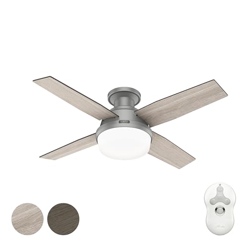Hunter Fan 44 Inch Fresh White Indoor Ceiling Fan with Light and Remote Control, 4 Blades for Bedroom, Living Room, Office, Basement, Kitchen, Dining Room (Renewed) (Matte Silver - Light Gray Oak)