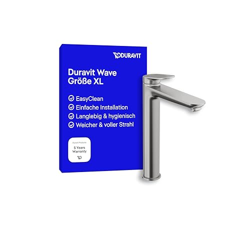 Duravit Wave Waschtischarmatur, Größe XL (Auslauf Höhe 236 mm), Wasserhahn Bad, Armatur Waschbecken, Edelstahl Gebürstet