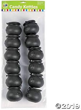 Fun Express 1 Dozen Mini Cauldron Kettles, BPA Free Plastic, St. Patrick's Day, Halloween, Bachelorette Parties, Witches and Wizards, Birthday, Baby Showers Party Decoration Supplies, Black